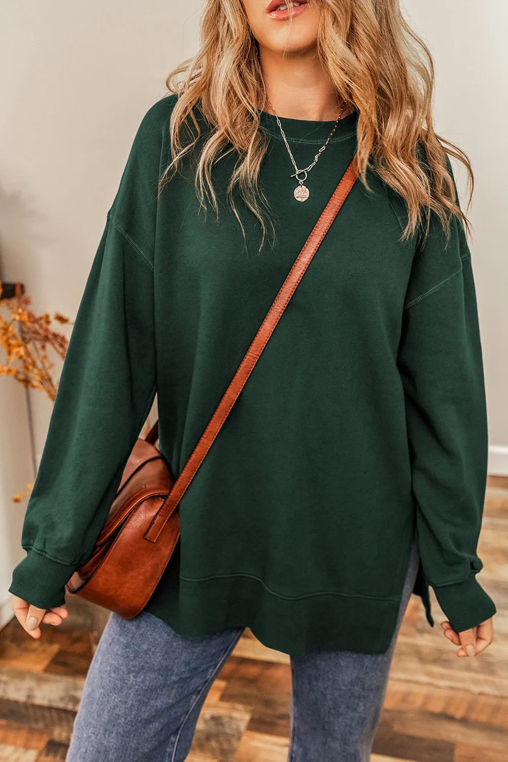 Duffel Green Oversized Drop Shoulder Split Hem Sweatshirt sold by eAura product image thumbnail 3
