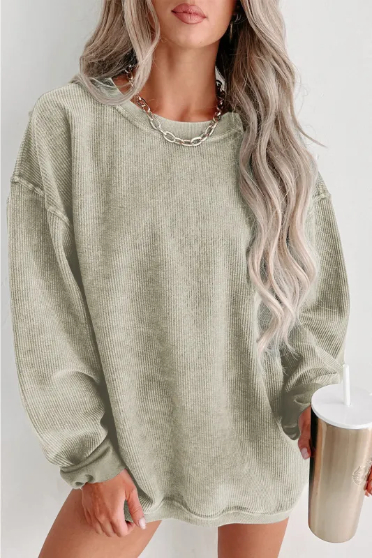 Green Solid Ribbed Knit Round Neck Pullover Sweatshirt sold by eAura