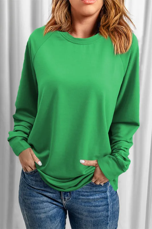 Green Solid Round Neck Raglan Sleeve Sweatshirt sold by eAura