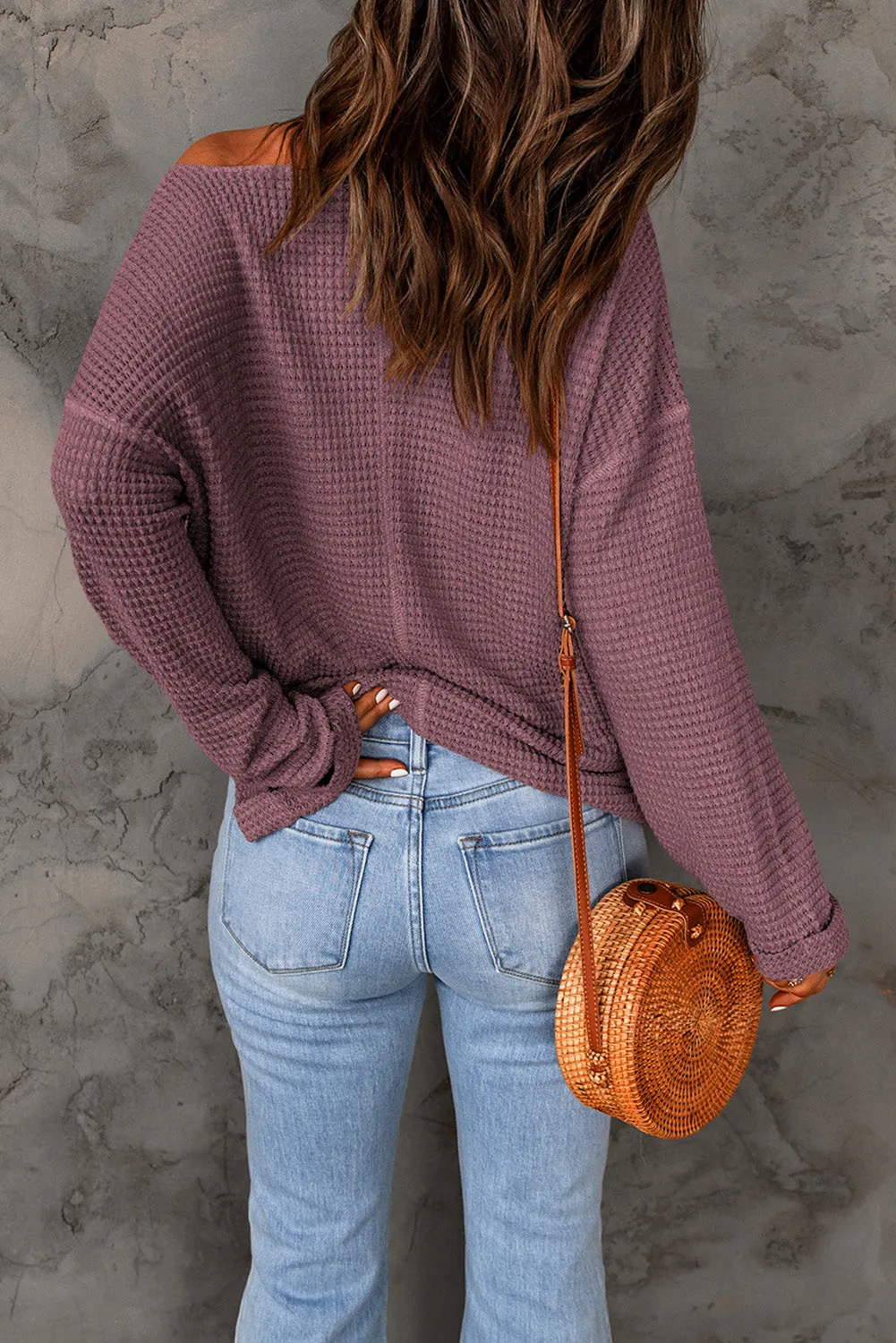 purple Waffle Knit Loose Long Sleeve Top sold by eAura product image thumbnail 2