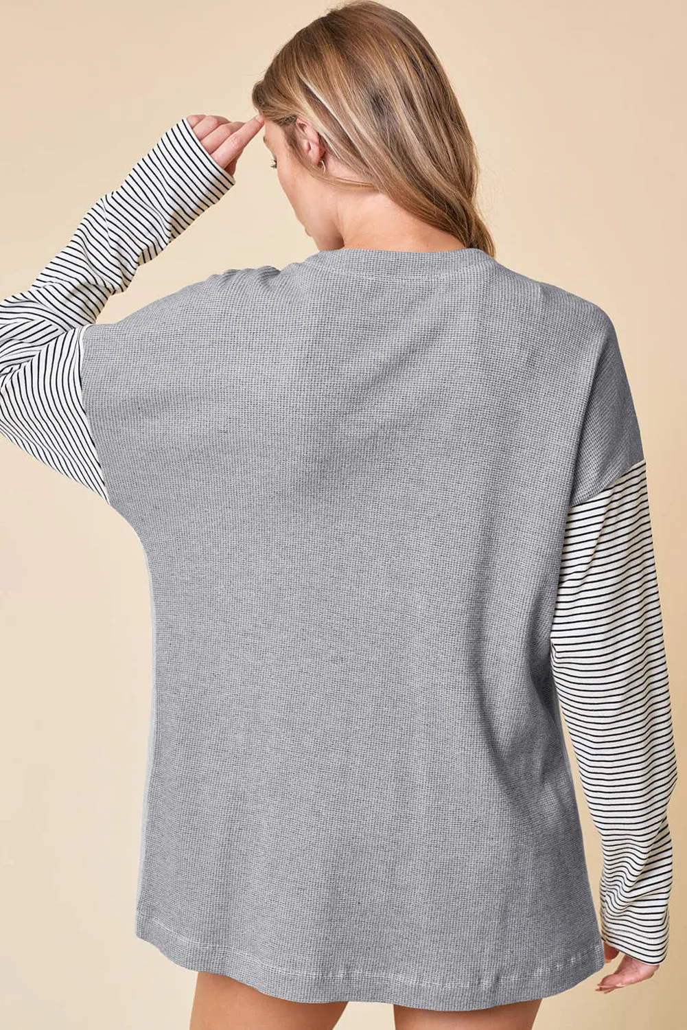 Black Stripe Colourblock Patchwork Open Front Cardigan with Pocket sold by eAura product image thumbnail 3