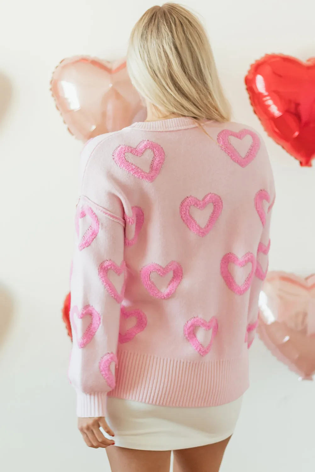 Pink Heart Shape Bubble Sleeve Baggy Sweater sold by eAura product image thumbnail 5