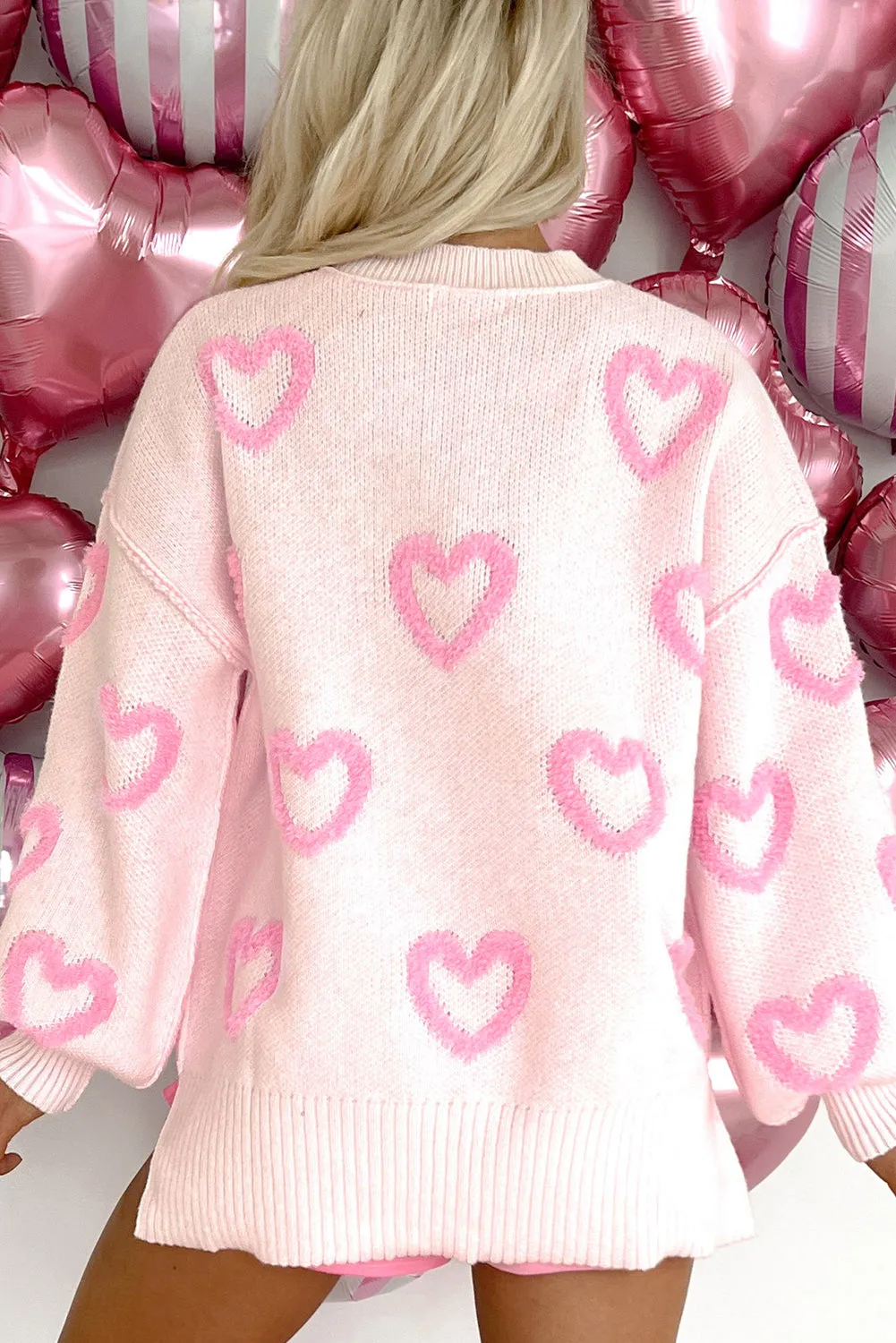 Pink Heart Shape Bubble Sleeve Baggy Sweater sold by eAura product image thumbnail 2