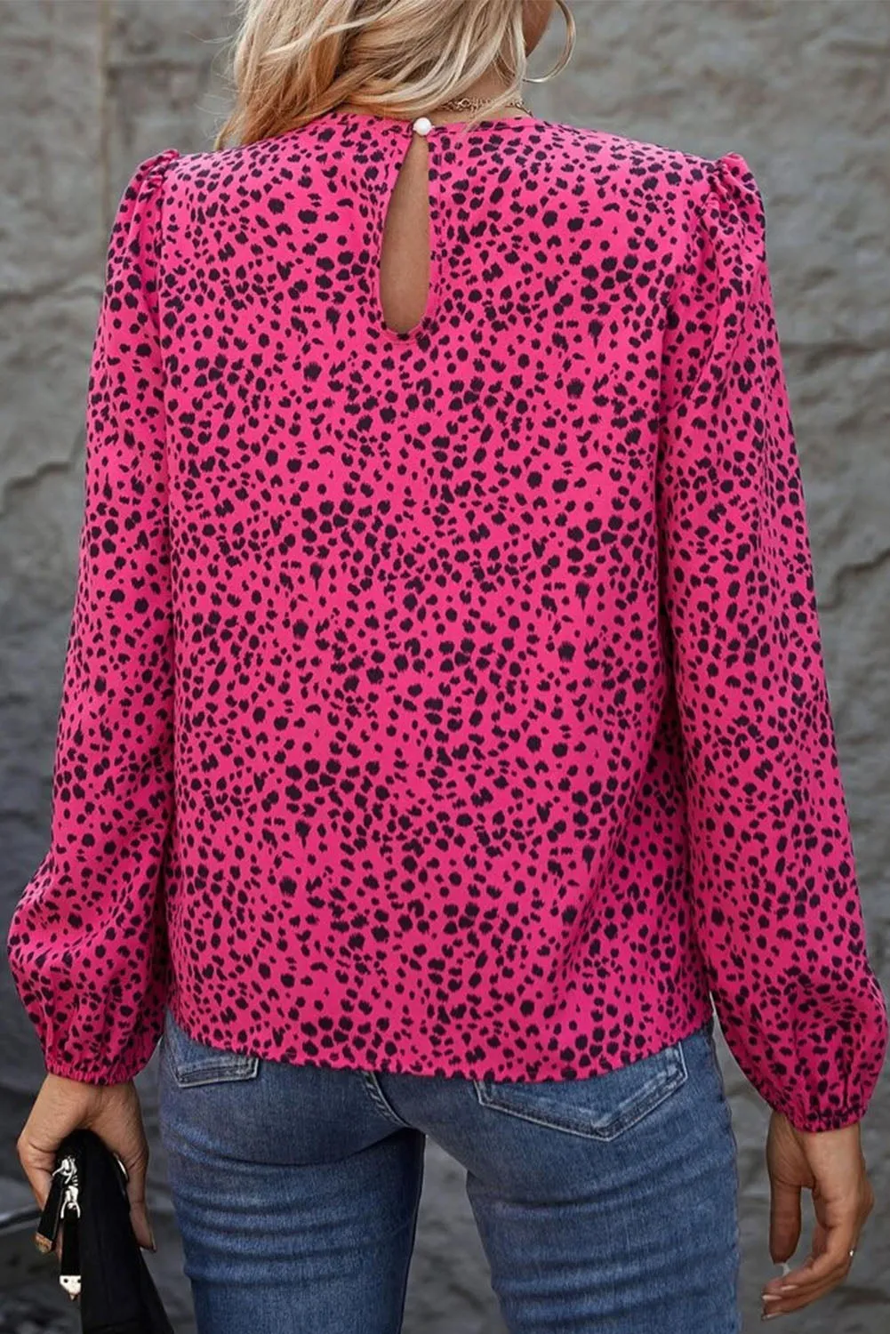 Rose Leopard Print Pleated Blouse with Keyhole sold by eAura product image thumbnail 5