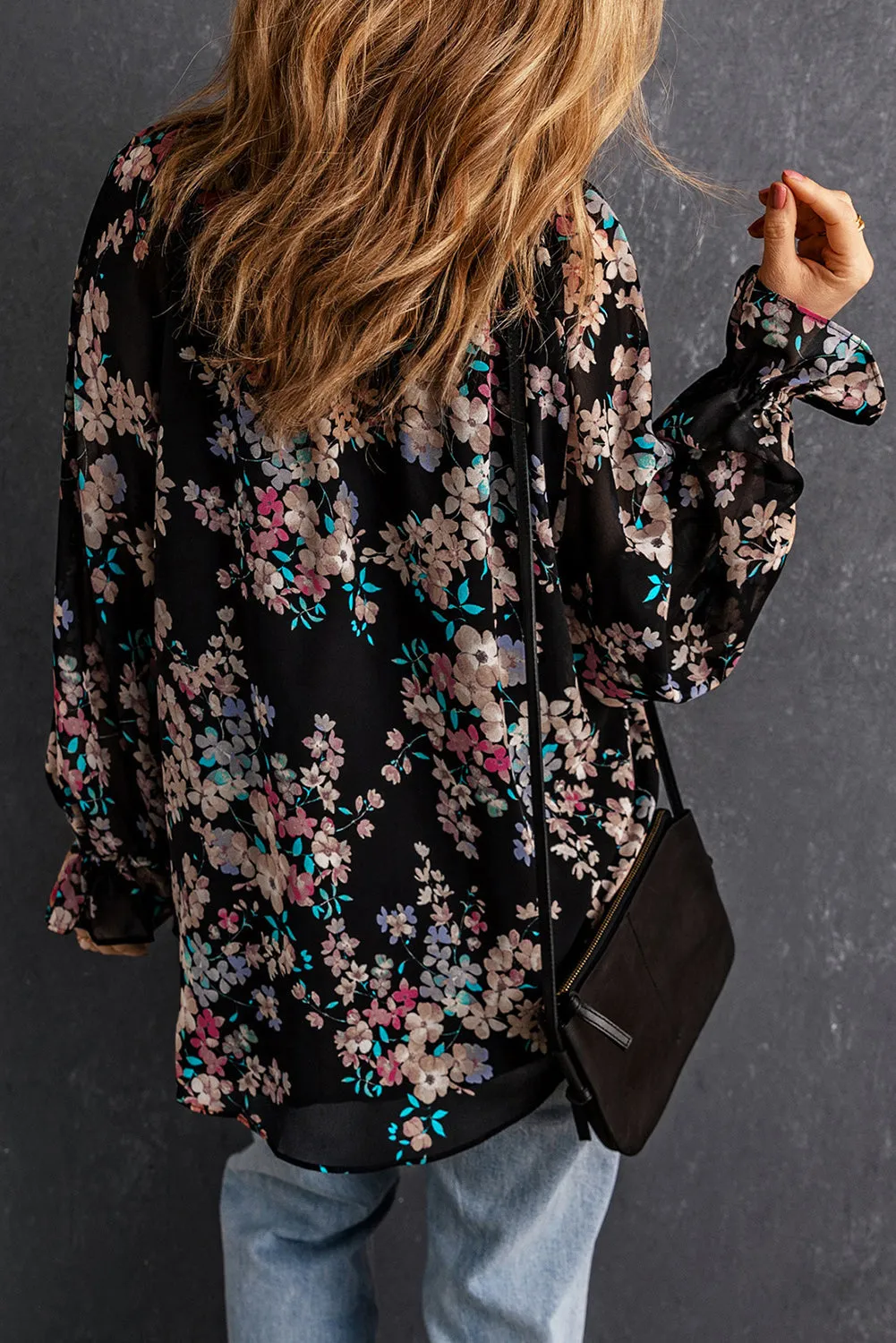 Black Wildflower Print Chiffon Blouse sold by eAura product image thumbnail 2