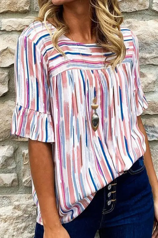 White MultiColour Striped Splash Half Sleeve Blouse sold by eAura