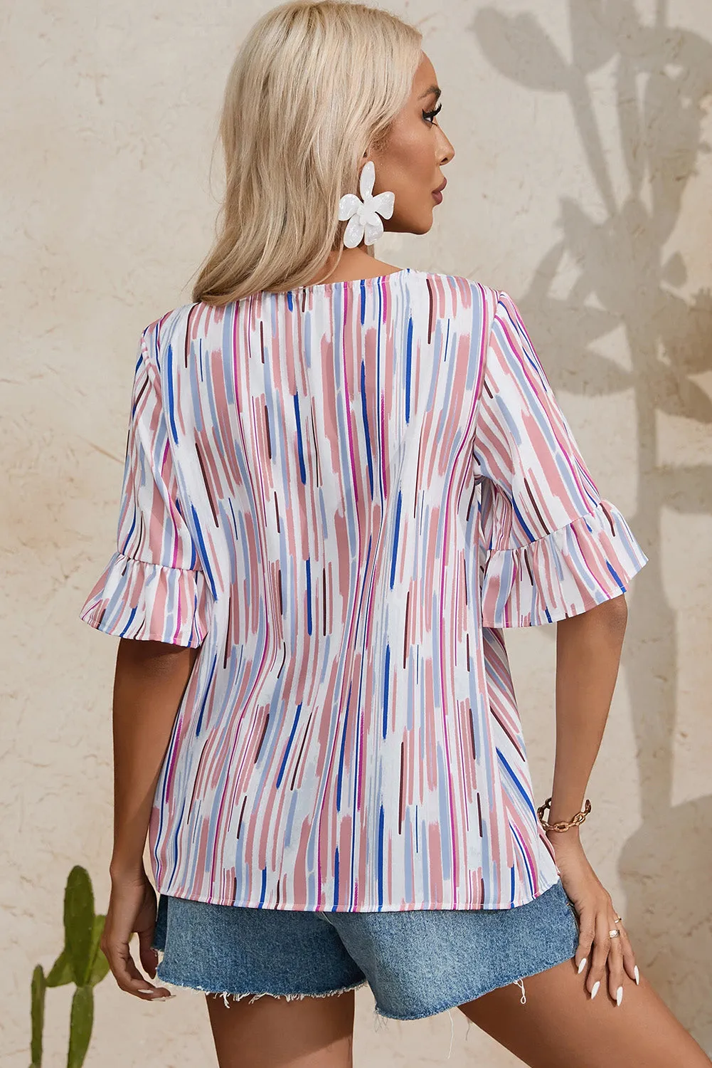 White MultiColour Striped Splash Half Sleeve Blouse sold by eAura product image thumbnail 3