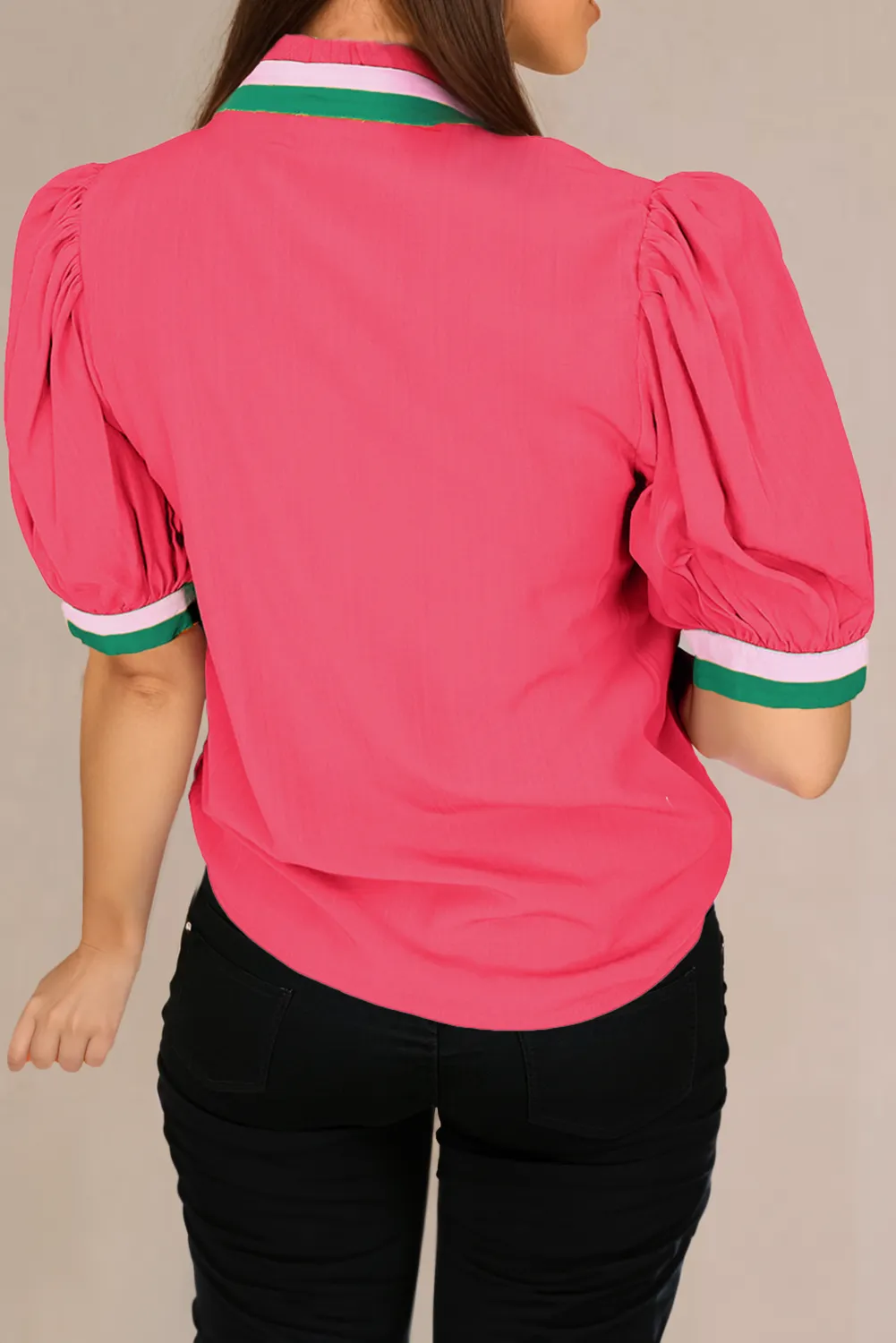 Carrot Colourful Trim V Neck Short Sleeve Blouse sold by eAura product image thumbnail 2