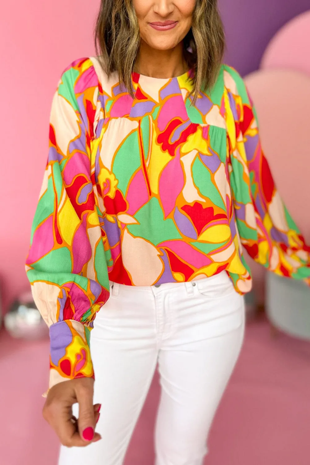 Yellow Abstract Print Puff Sleeve Blouse sold by eAura