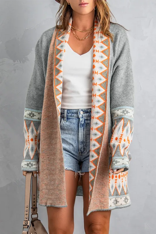 Aztec Print Open Front Knitted Cardigan sold by eAura