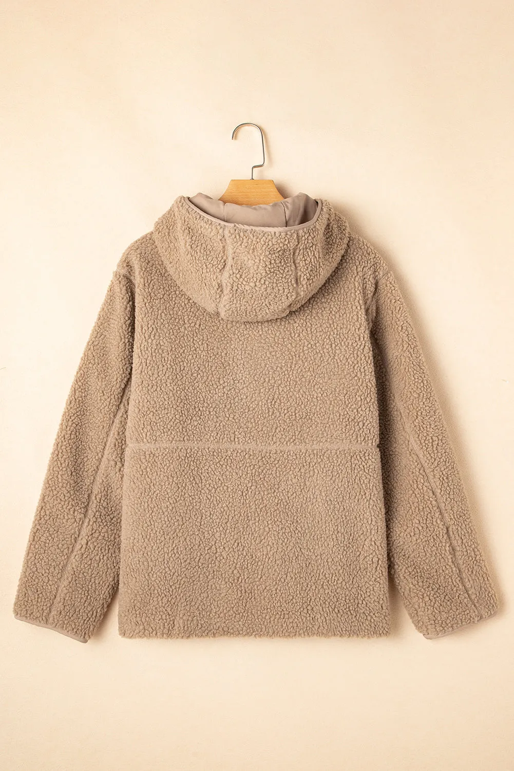Pale Khaki Fleece Zip Up Drawstring Hooded Pocketed Jacket sold by eAura product image thumbnail 5