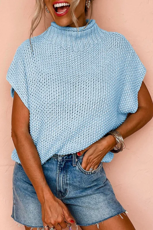 Iceland Blue High Neck Bat Short Sleeve Sweater sold by eAura