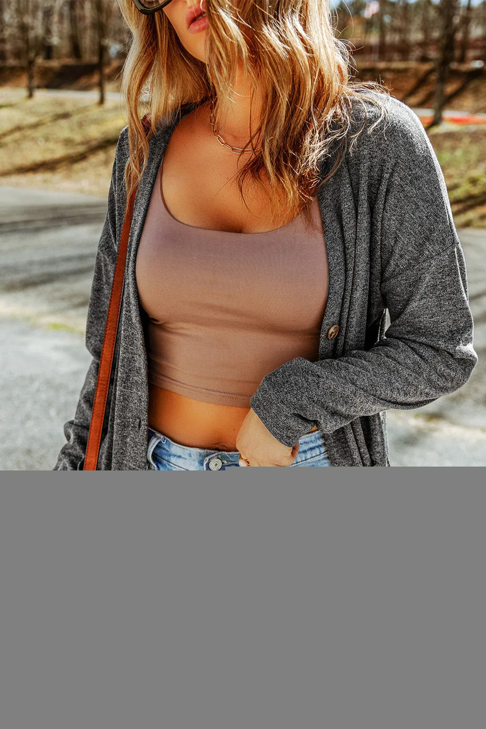 Grey Heather Knit Pocketed Button Front Cardigan sold by eAura product image thumbnail 3