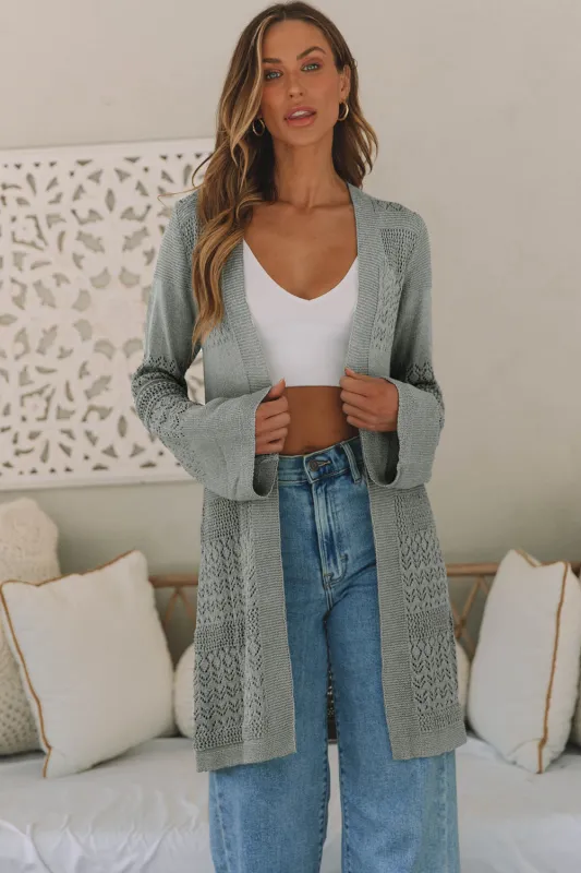 Grey Pointelle Knit Open Front Cardigan sold by eAura