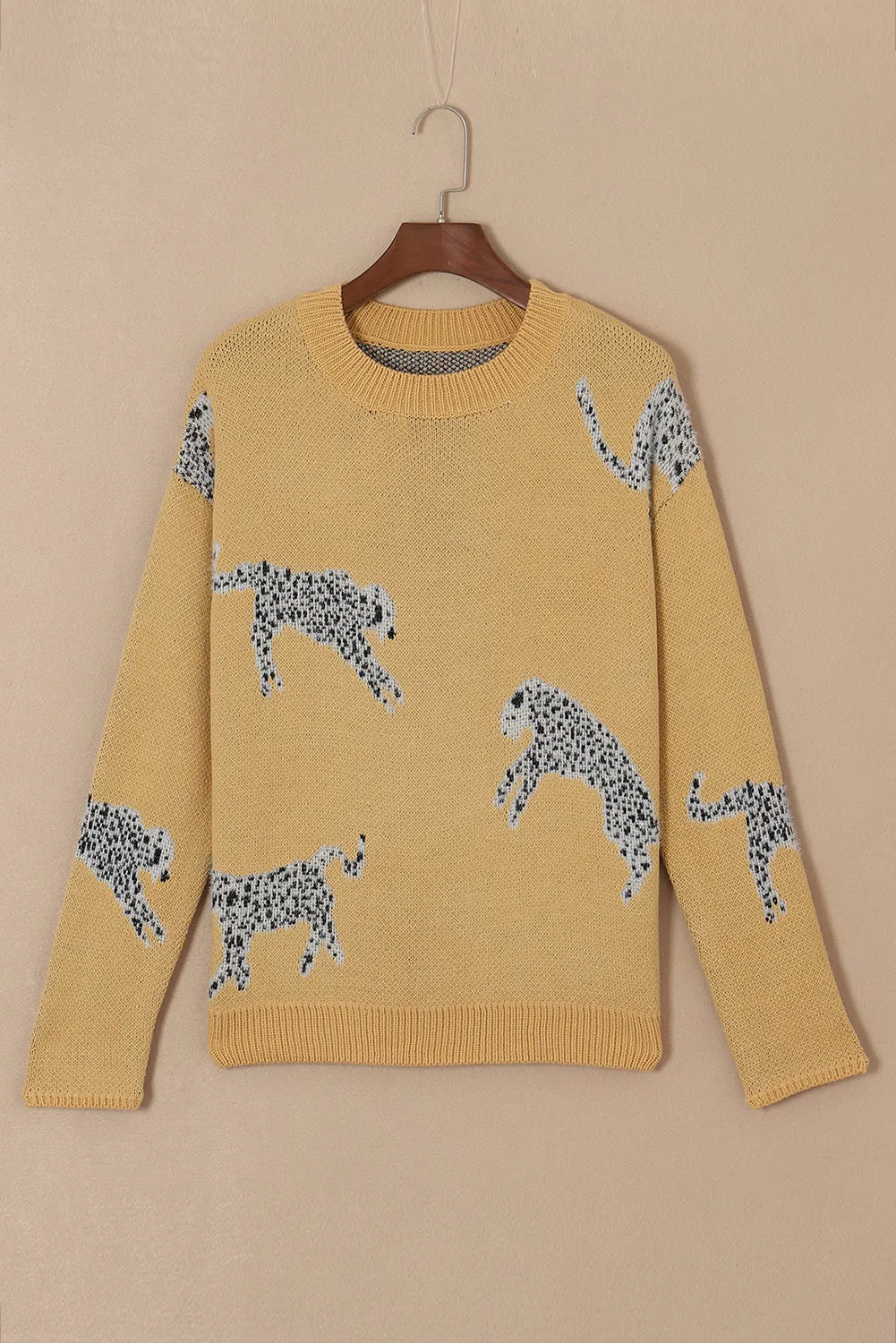 Camel Fuzzy Cheetah Accent Round Neck Sweater sold by eAura product image thumbnail 3