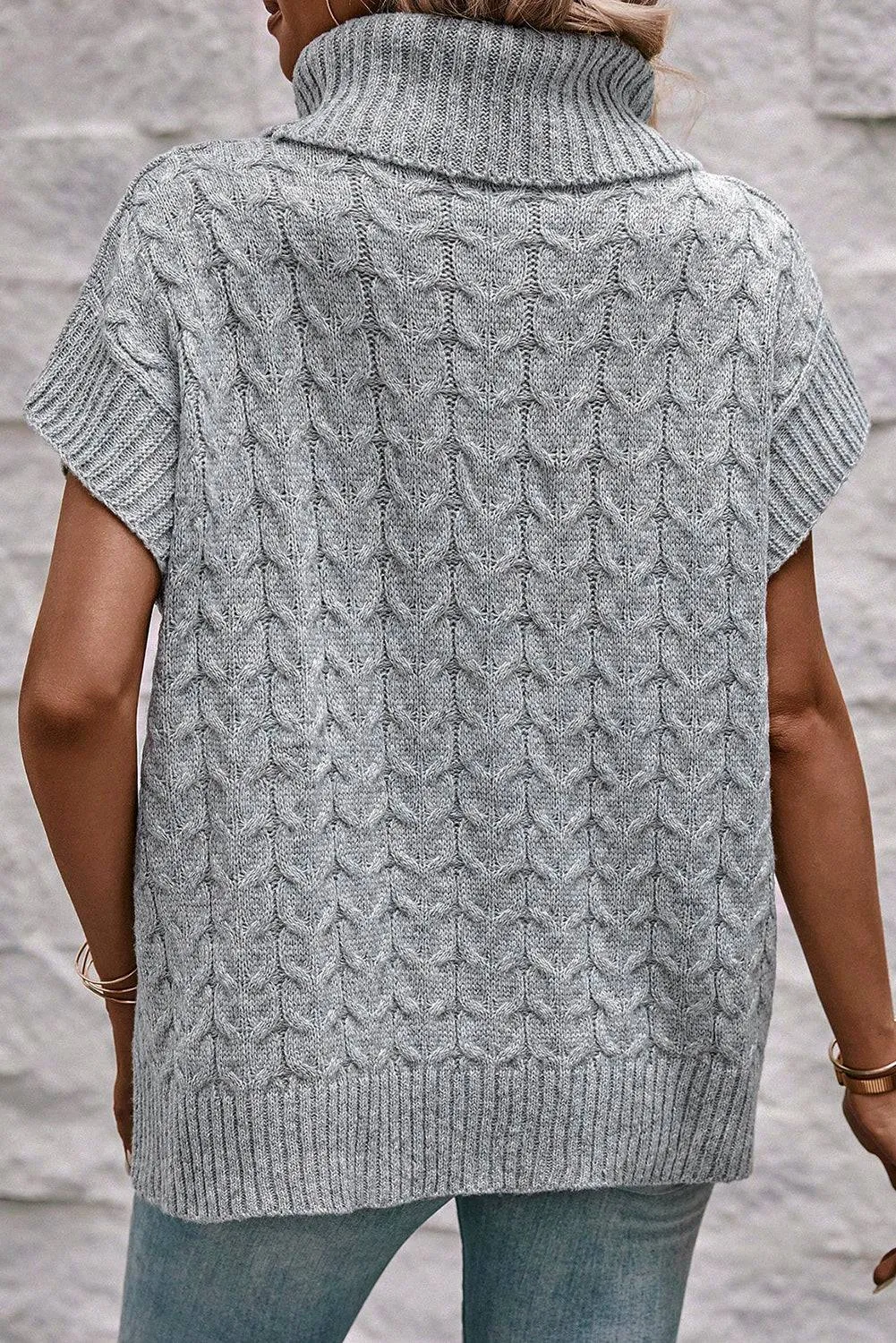 Medium Grey Cable Knit Turtleneck Batwing Sleeve Sweater sold by eAura product image thumbnail 2