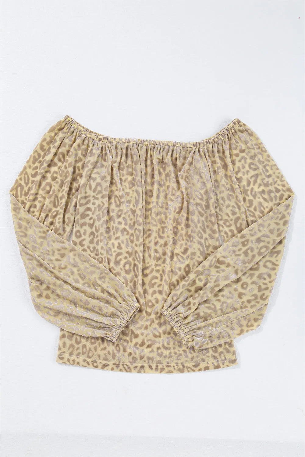 Beige Leopard Velvet Burnout Off Shoulder Long Sleeve Blouse sold by eAura product image thumbnail 4
