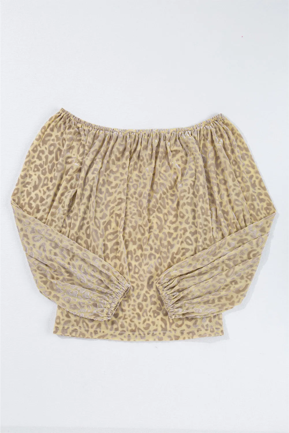 Beige Leopard Velvet Burnout Off Shoulder Long Sleeve Blouse sold by eAura product image thumbnail 5