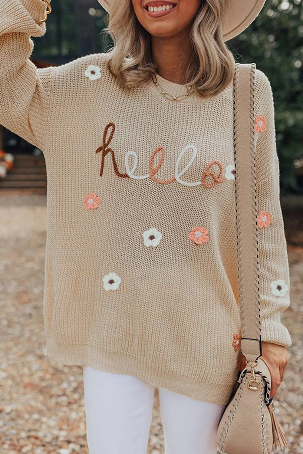 Parchment Hello Floral Embroidered Knit Loose Sweater sold by eAura