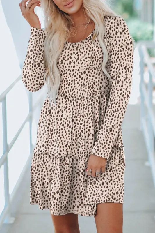 Leopard Animal Print Tiered Long Sleeve Dress sold by eAura