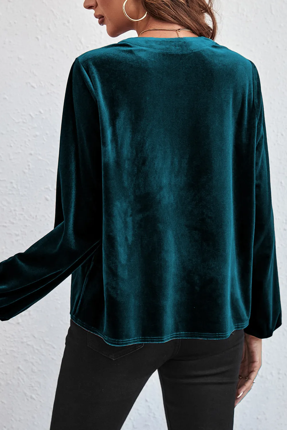Skobeloff Lantern Sleeve Beaded Split V Neck Velvet Top sold by eAura product image thumbnail 2