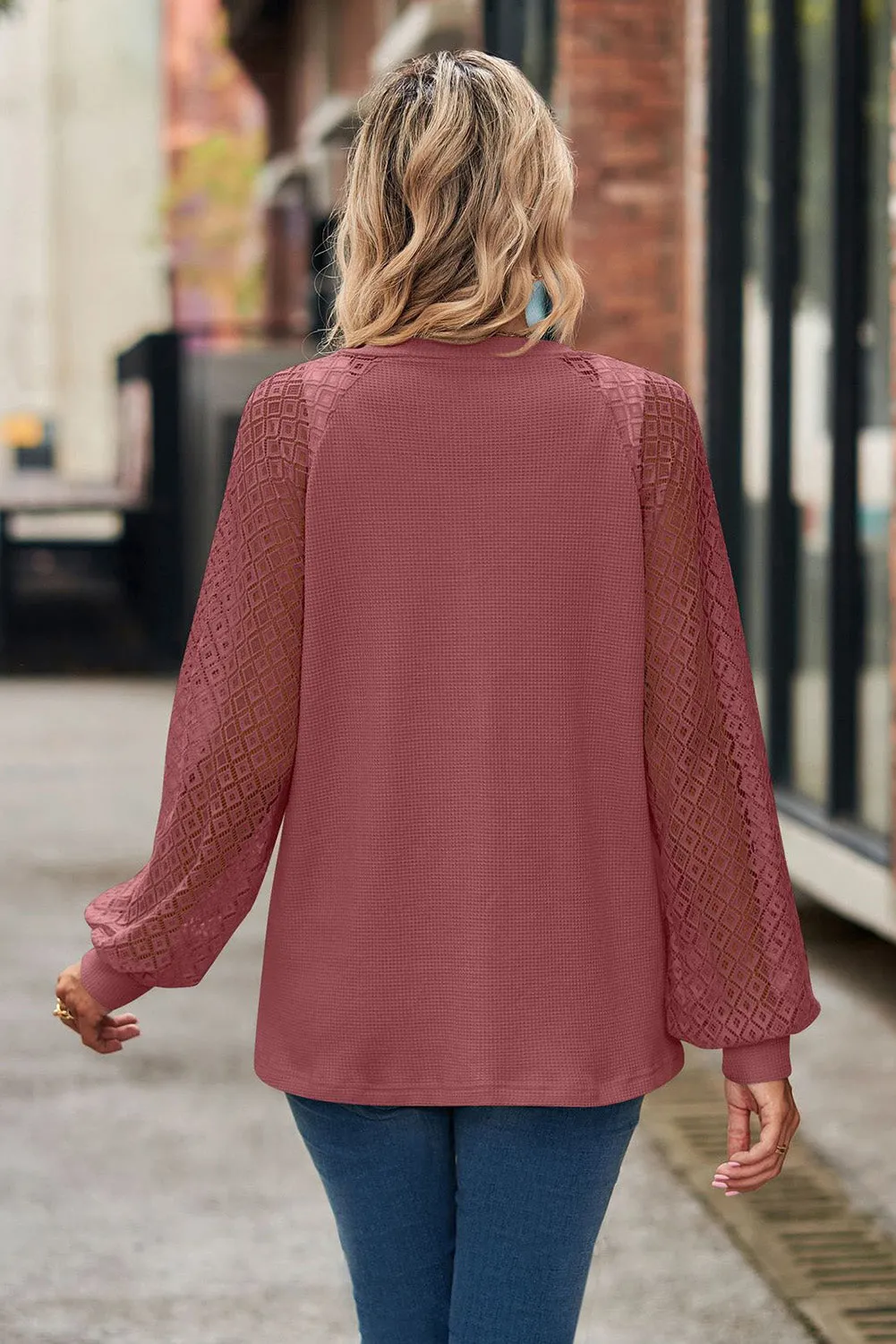 Waffled Knit Lace Long Sleeve Buttoned Cardigan sold by eAura product image thumbnail 2