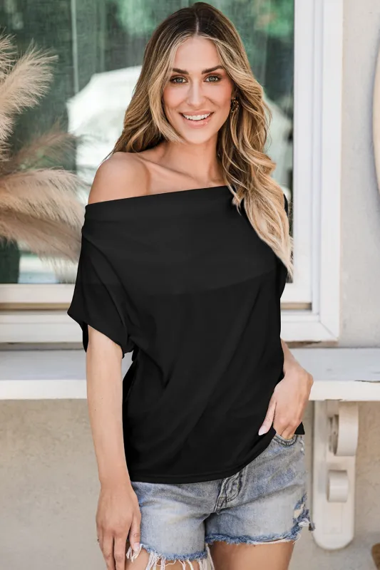 Black Cowl Neck Bat Sleeve T Shirt sold by eAura
