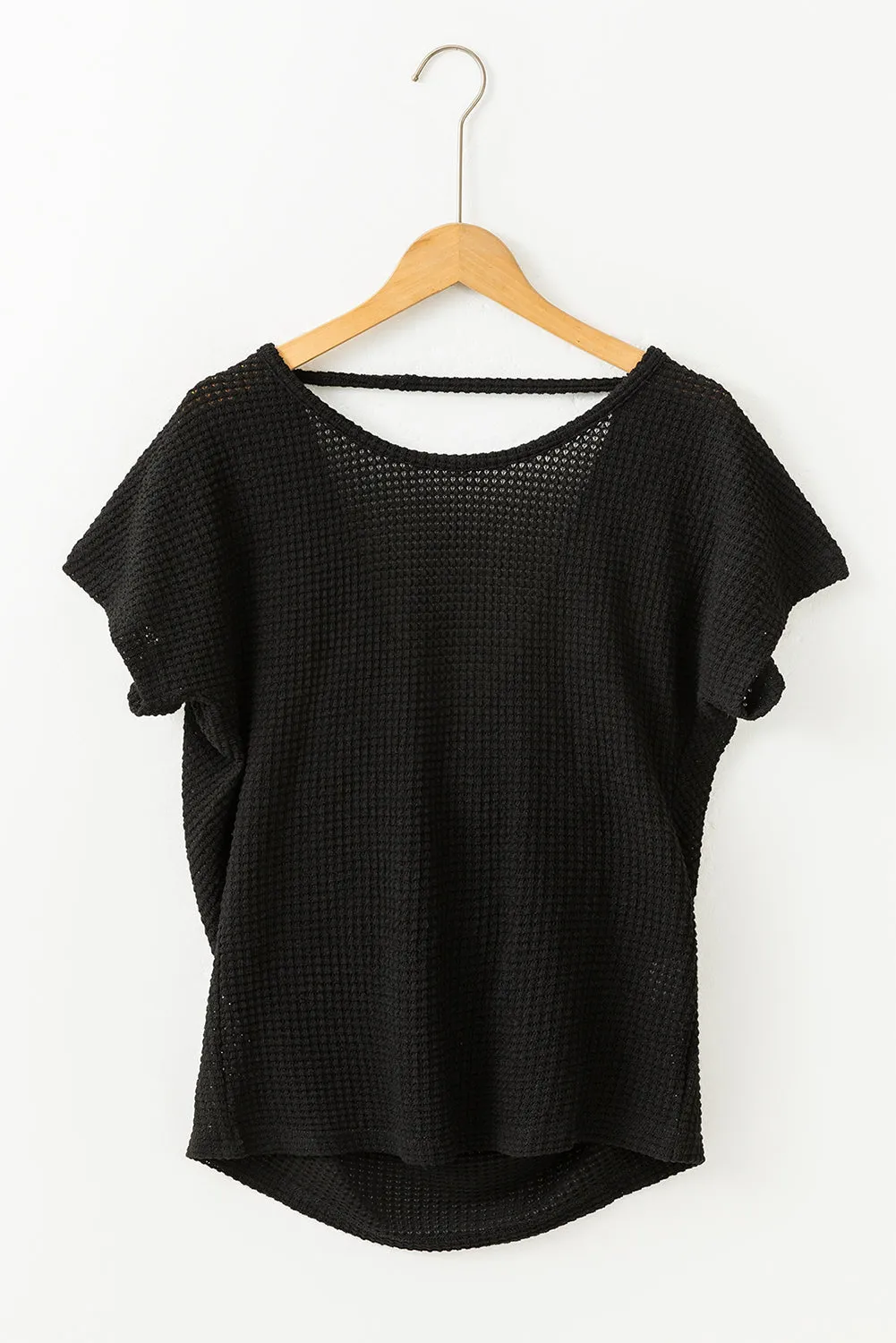 Black Draped Open Back Textured Tee sold by eAura product image thumbnail 3