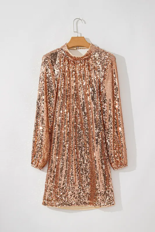Gold Sequined Long Sleeve Cutout Back Mini Dress sold by eAura