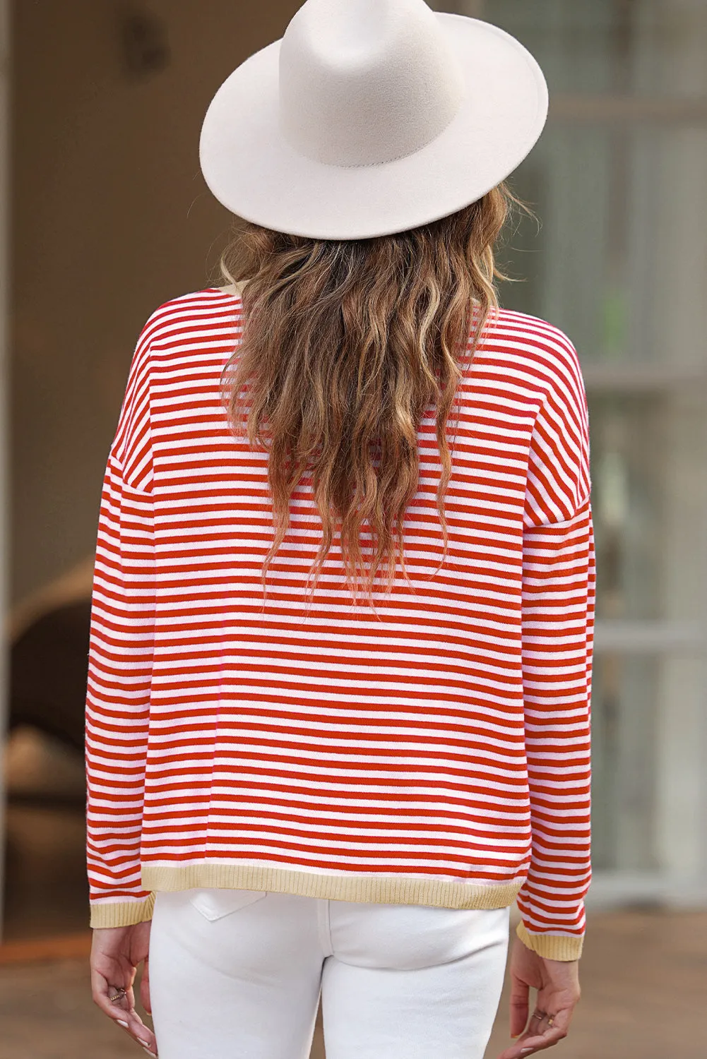 Contrast Trimmed Striped Drop Shoulder Sweater sold by eAura product image thumbnail 2