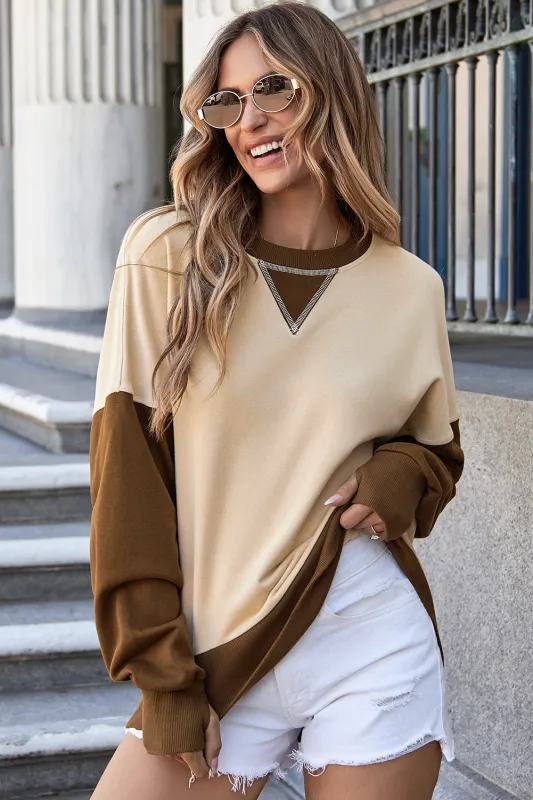 Apricot Colour Block Thumbhole Sleeve Drop Shoulder Sweatshirt sold by eAura