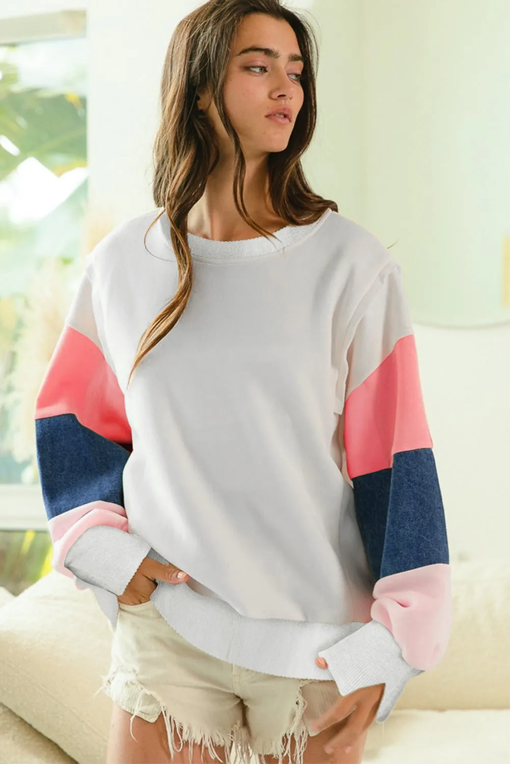 White French Terry Colour Block Long Sleeve Top sold by eAura product image thumbnail 3