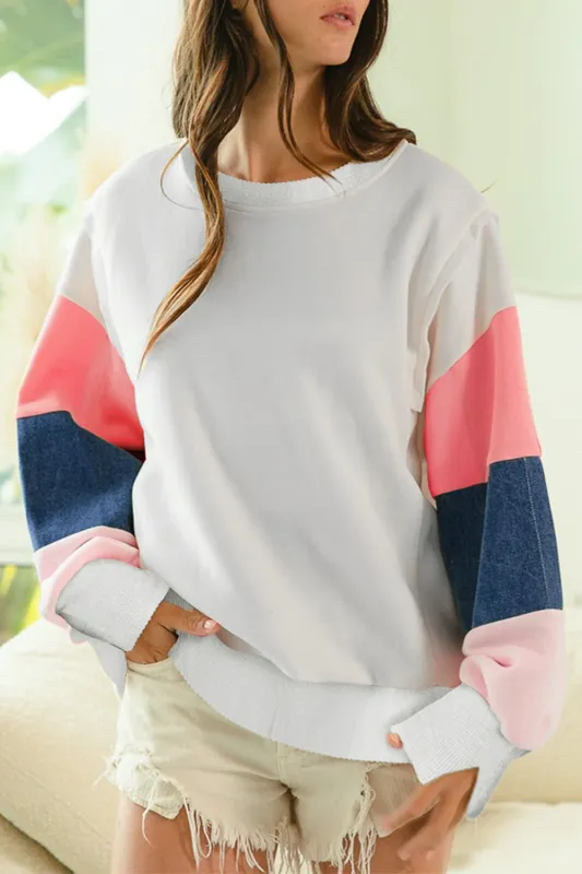 White French Terry Colour Block Long Sleeve Top sold by eAura