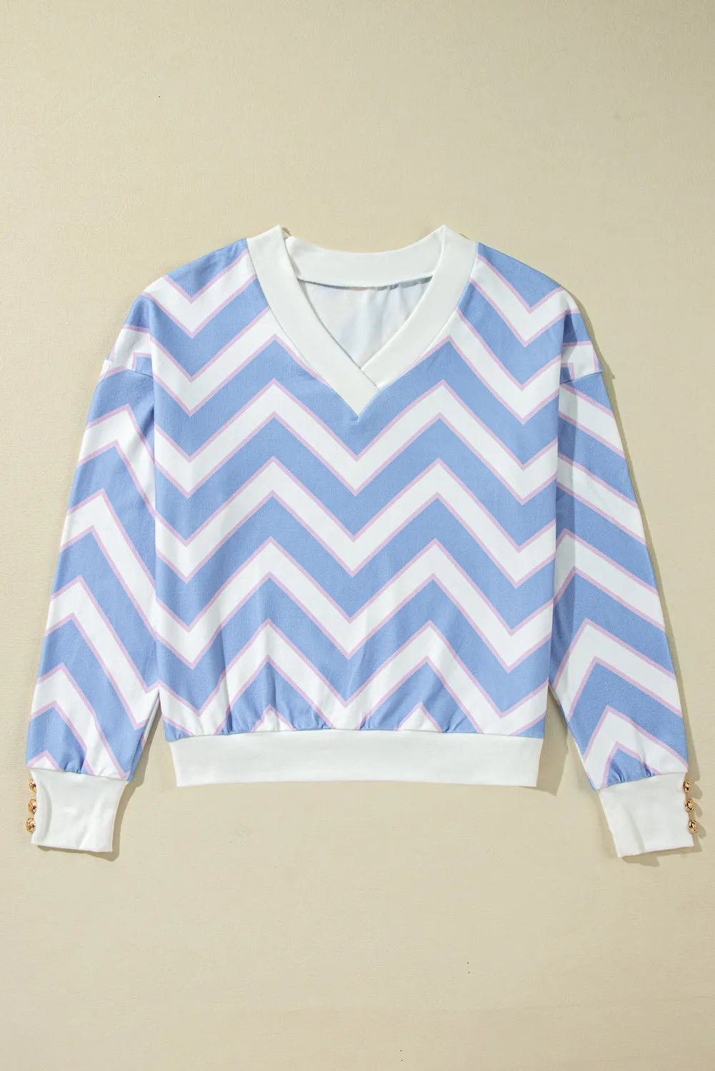 Sky Blue Zigzag Striped Print V Neck Oversized Top sold by eAura product image thumbnail 4