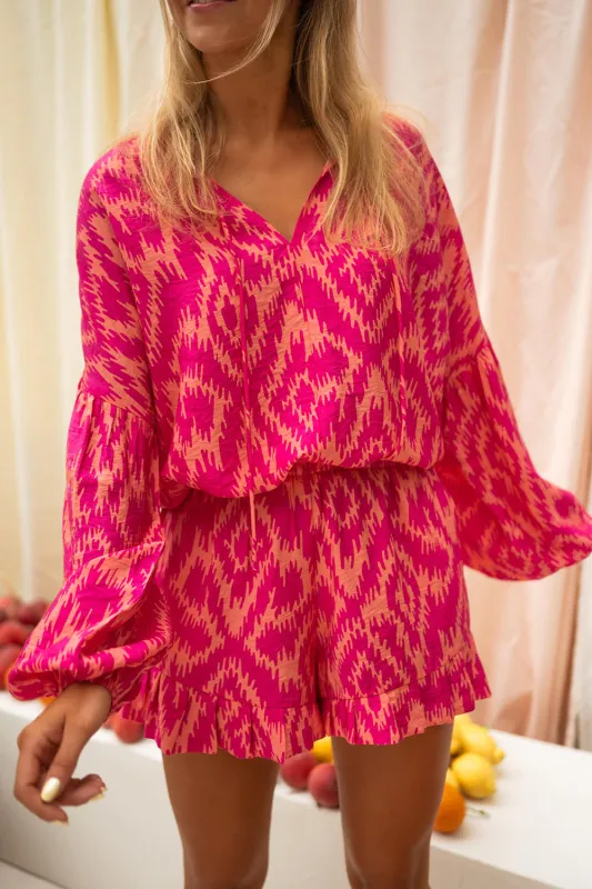 Rose Western Aztec Geometric Print Top and Ruffled Shorts Set sold by eAura