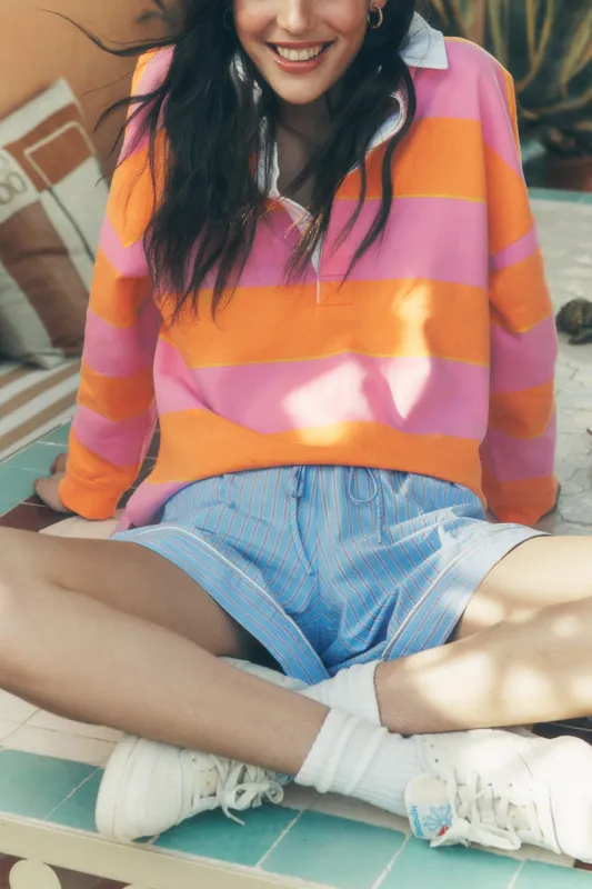 Yellow Stripe Colour Block Polo Collar Sweatshirt sold by eAura