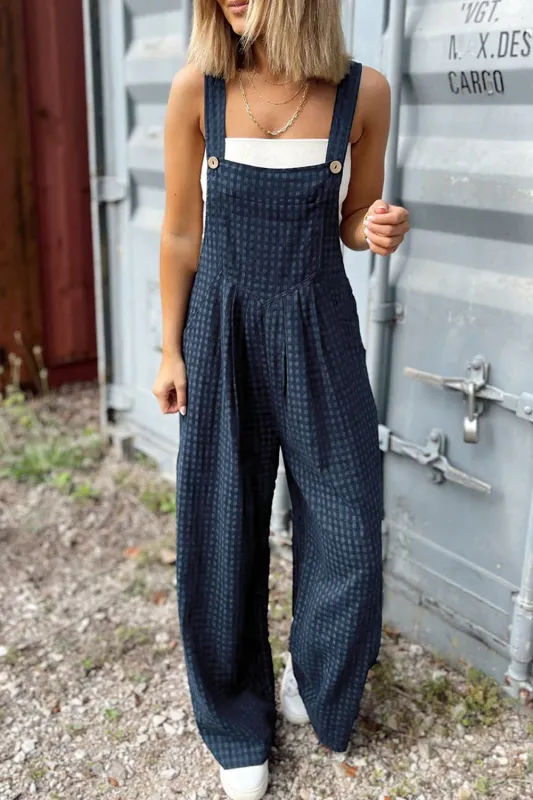 Sail Blue Plaid Print Buttoned Pocketed High Waist Overall sold by eAura