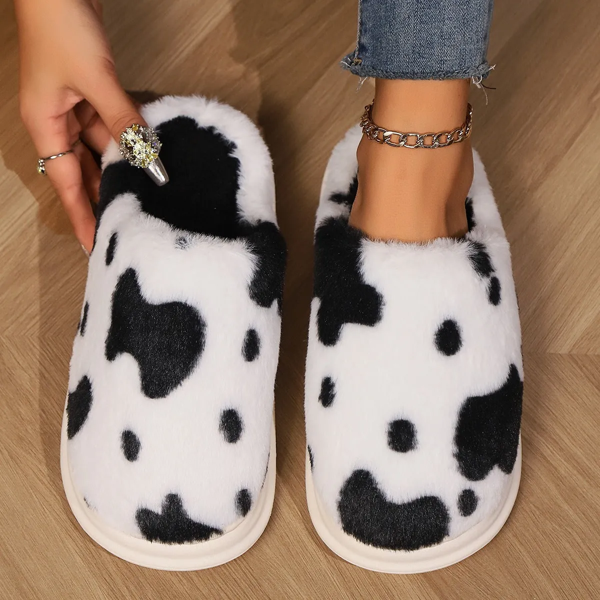 Cow Spotted Plush Slippers sold by eAura product image thumbnail 5