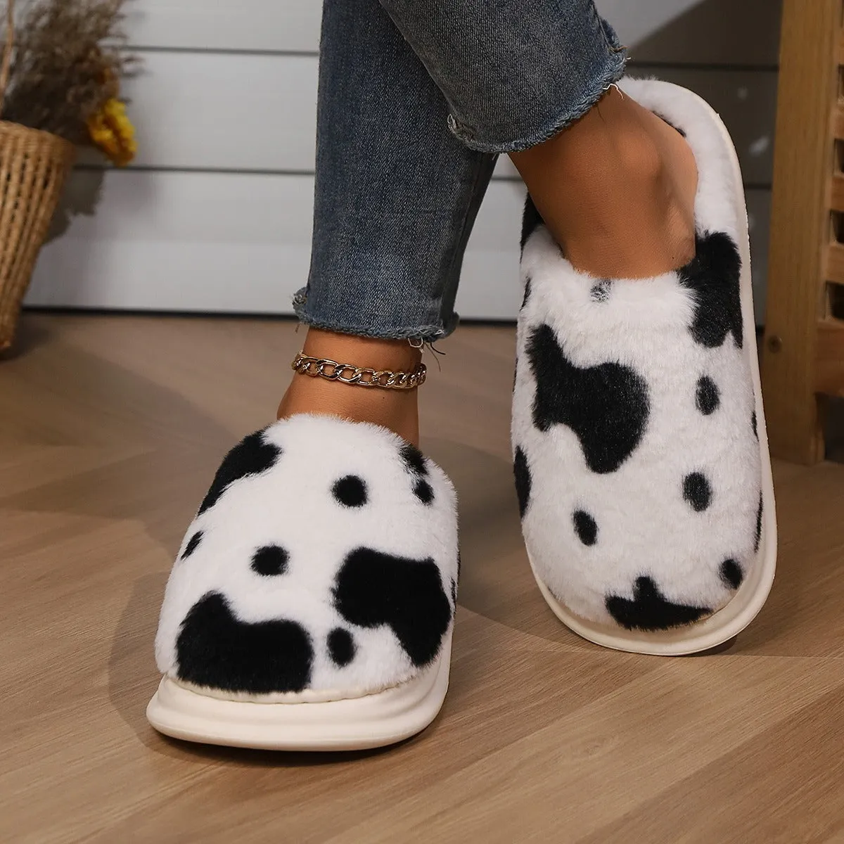 Cow Spotted Plush Slippers sold by eAura product image thumbnail 4