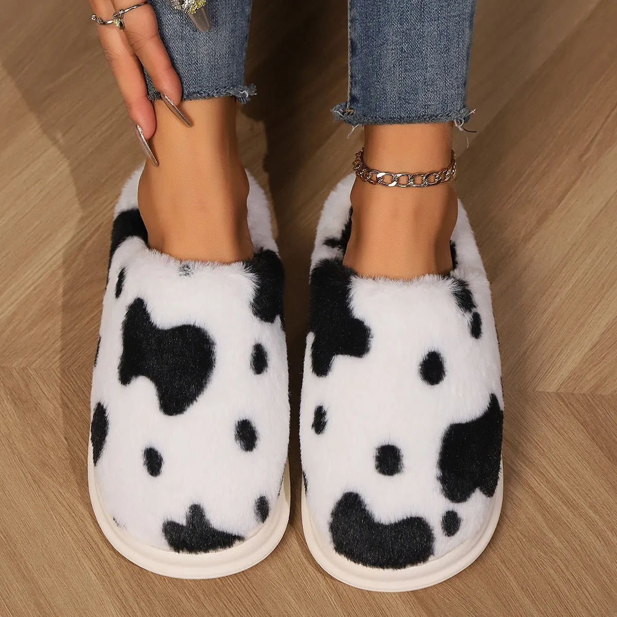 Cow Spotted Plush Slippers sold by eAura product image thumbnail 2