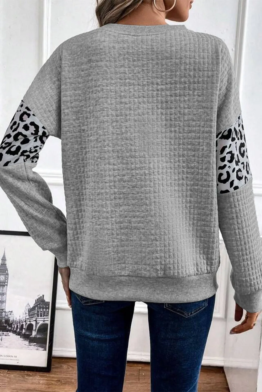 Parchment Leopard Quilted Patchwork Crew Neck Sweatshirt sold by eAura product image thumbnail 5