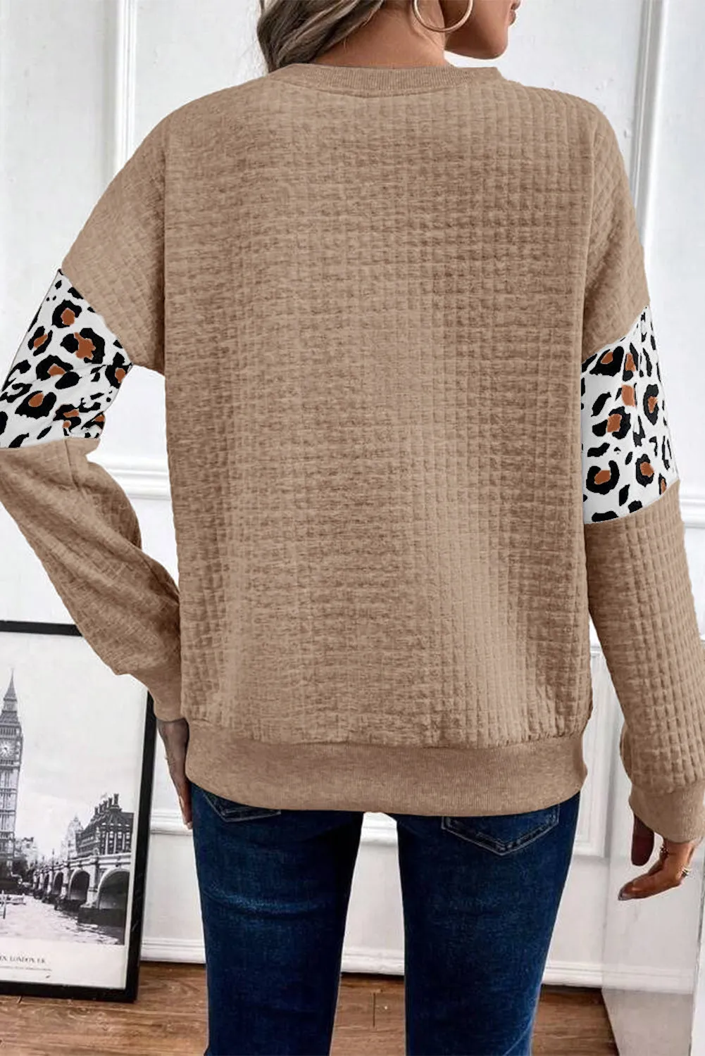 Parchment Leopard Quilted Patchwork Crew Neck Sweatshirt sold by eAura product image thumbnail 2
