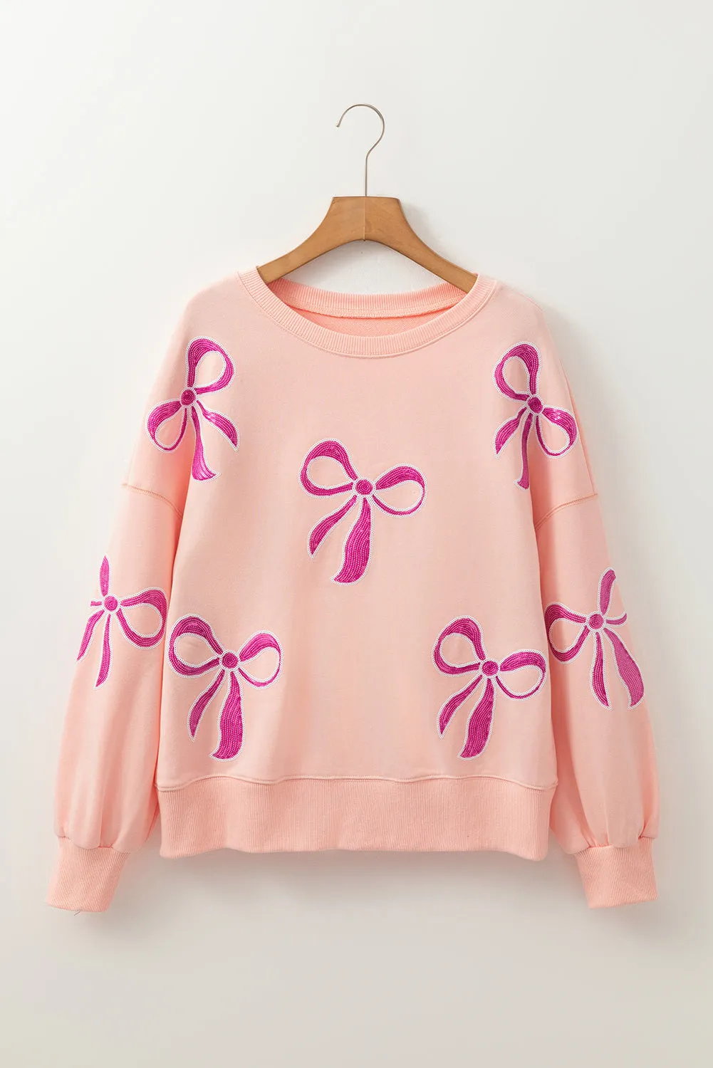 Apricot Pink Sequined Bowknot Drop Shoulder Oversized Sweatshirt sold by eAura product image thumbnail 4