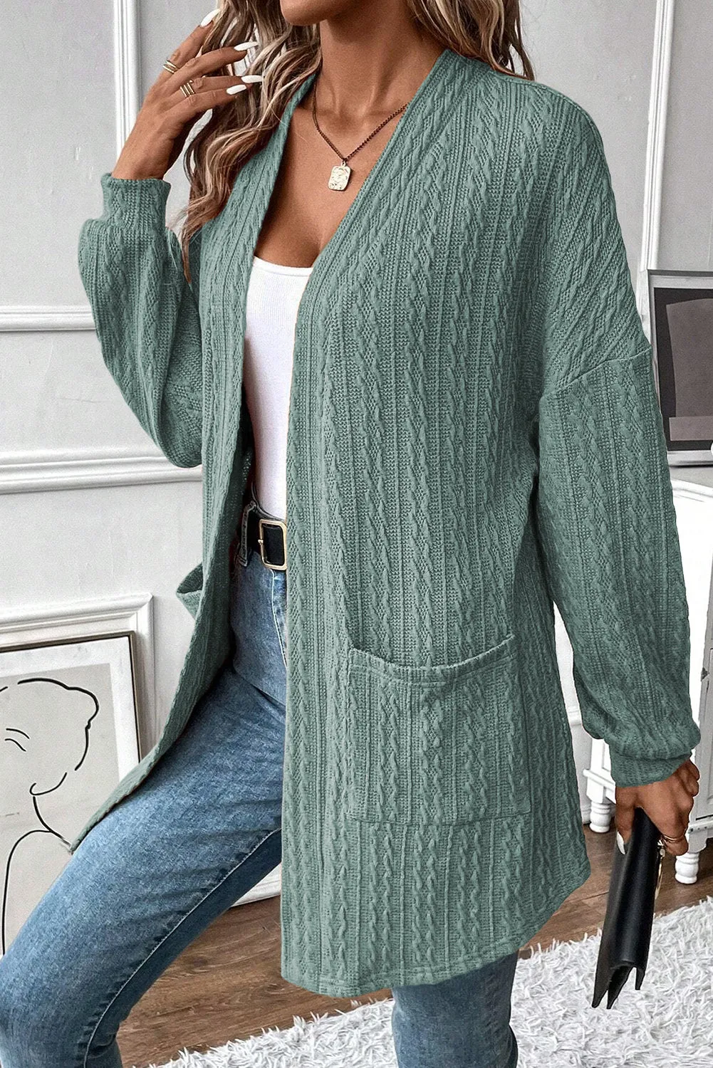 Canton Textured Knit Side Pockets Open Front Cardigan sold by eAura product image thumbnail 3