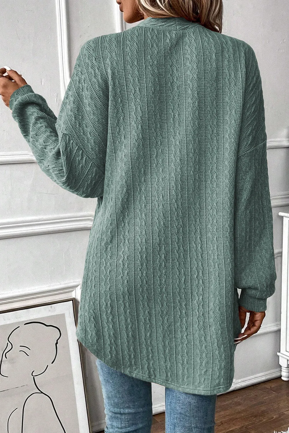 Canton Textured Knit Side Pockets Open Front Cardigan sold by eAura product image thumbnail 2