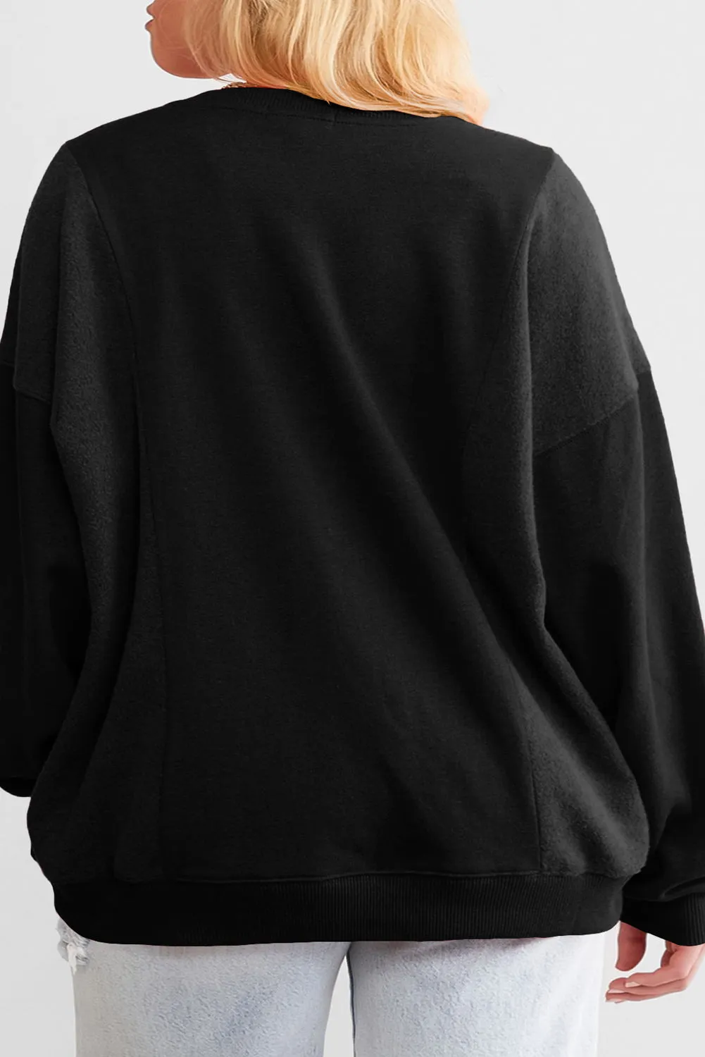 Black Loose Patchwork Crewneck Plus Size Sweatshirt sold by eAura product image thumbnail 2