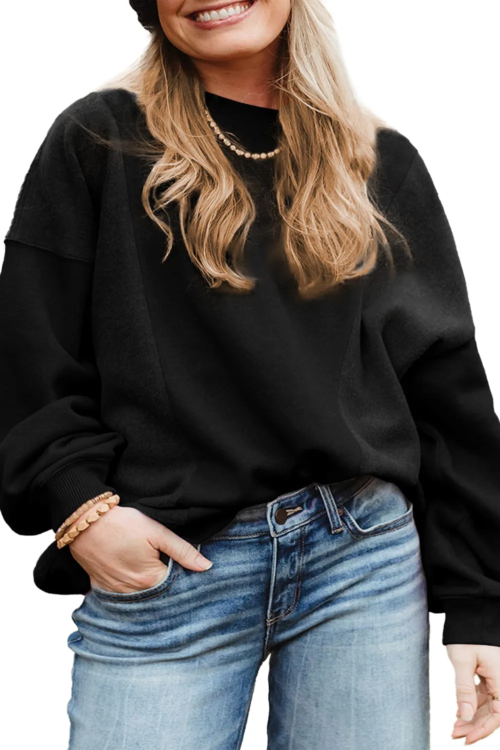 Black Loose Patchwork Crewneck Plus Size Sweatshirt sold by eAura product image thumbnail 3