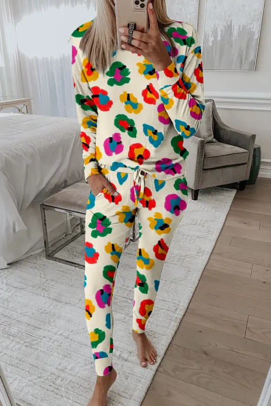 Apricot Leopard Print Long Sleeve Top and Skinny Trousers Lounge Set Pyjamas sold by eAura