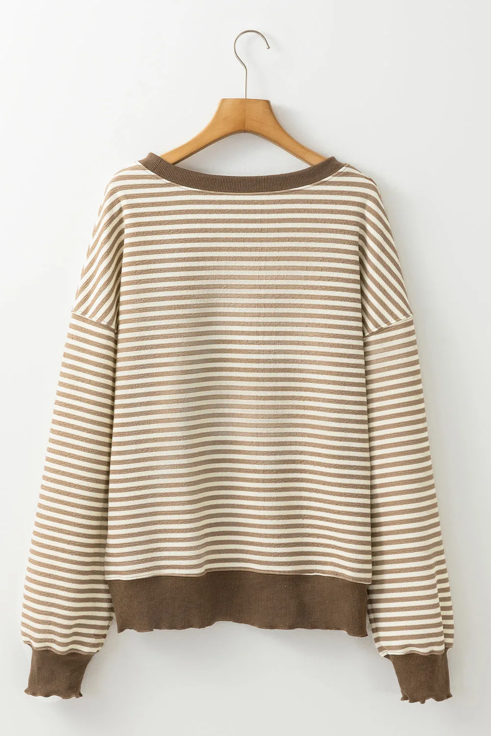 Brown Stripe Loose Drop Shoulder Long Sleeve Top sold by eAura product image thumbnail 2