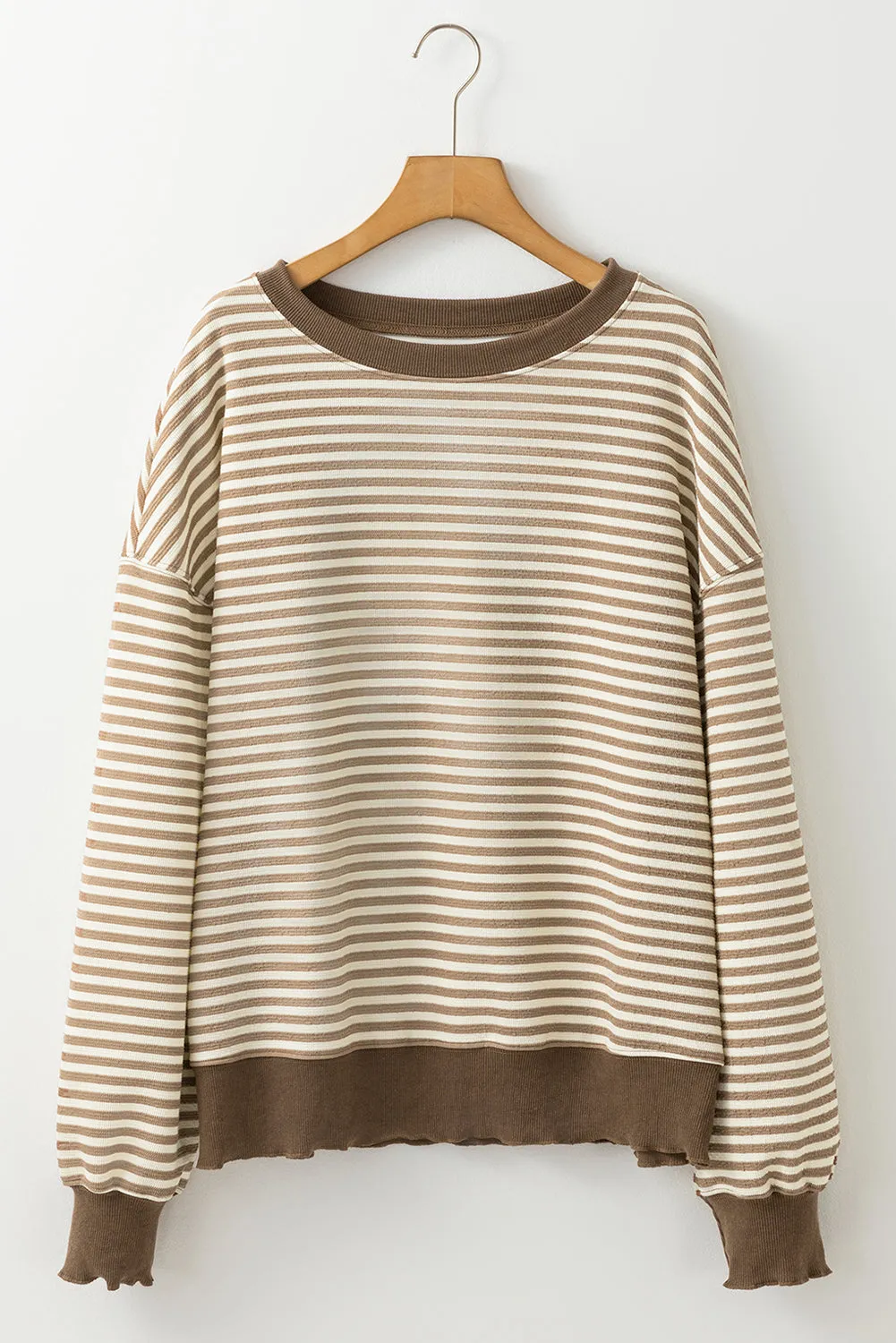 Brown Stripe Loose Drop Shoulder Long Sleeve Top sold by eAura